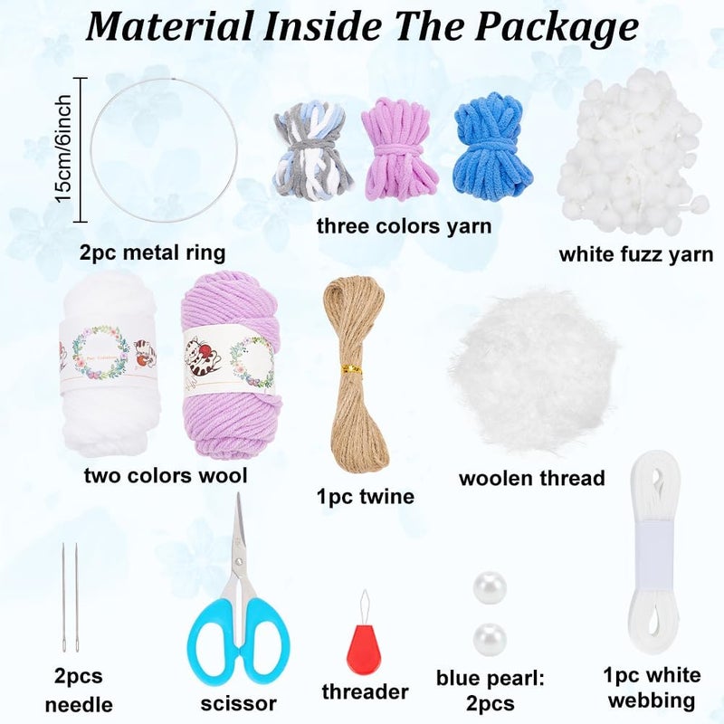 BEUNITONE DIY Two-Color Dreamcatcher Kit 2 Set 19.69“ x 5.91“ Boho Purple Blue Wool Yarn Handmade Dream Catcher for Beginner Dream Catcher for Women Gifts DIY Wall Decor for Bedroom, Livingroom - Image 2